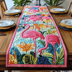 Two Flamingos in Bright Jungle Table Runner