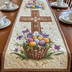 Easter Basket Beneath Wooden Cross Table Runner