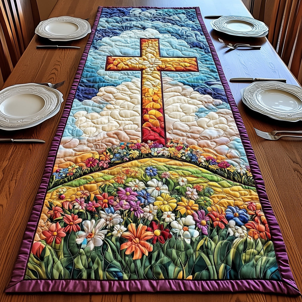 Cross in Wildflower Meadow Table Runner