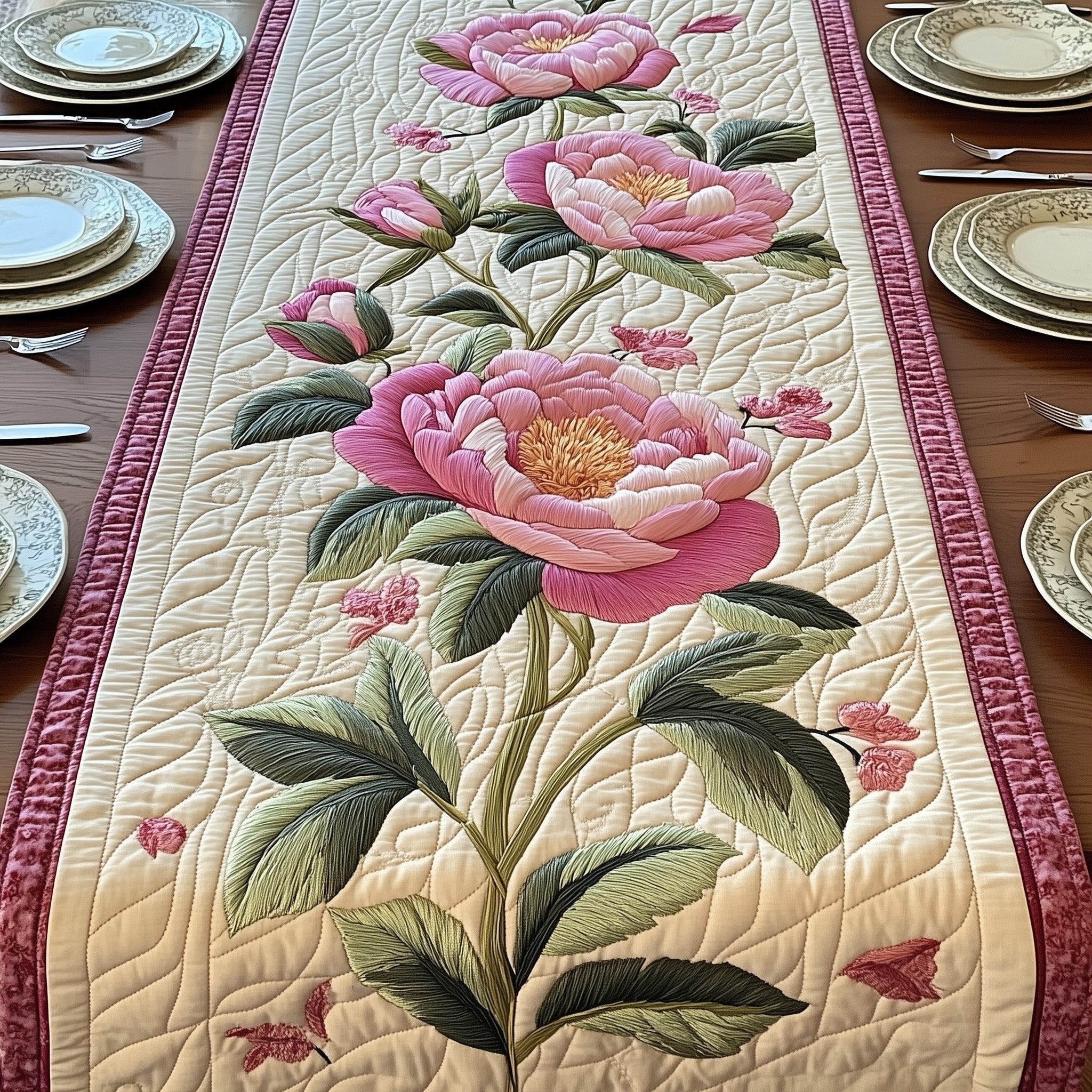 Elegant Peony Table Runner