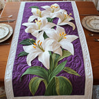 White Lilies on Purple Panel Table Runner