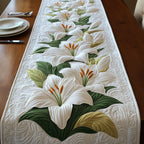 White Lilies on Ivory Quilt Table Runner