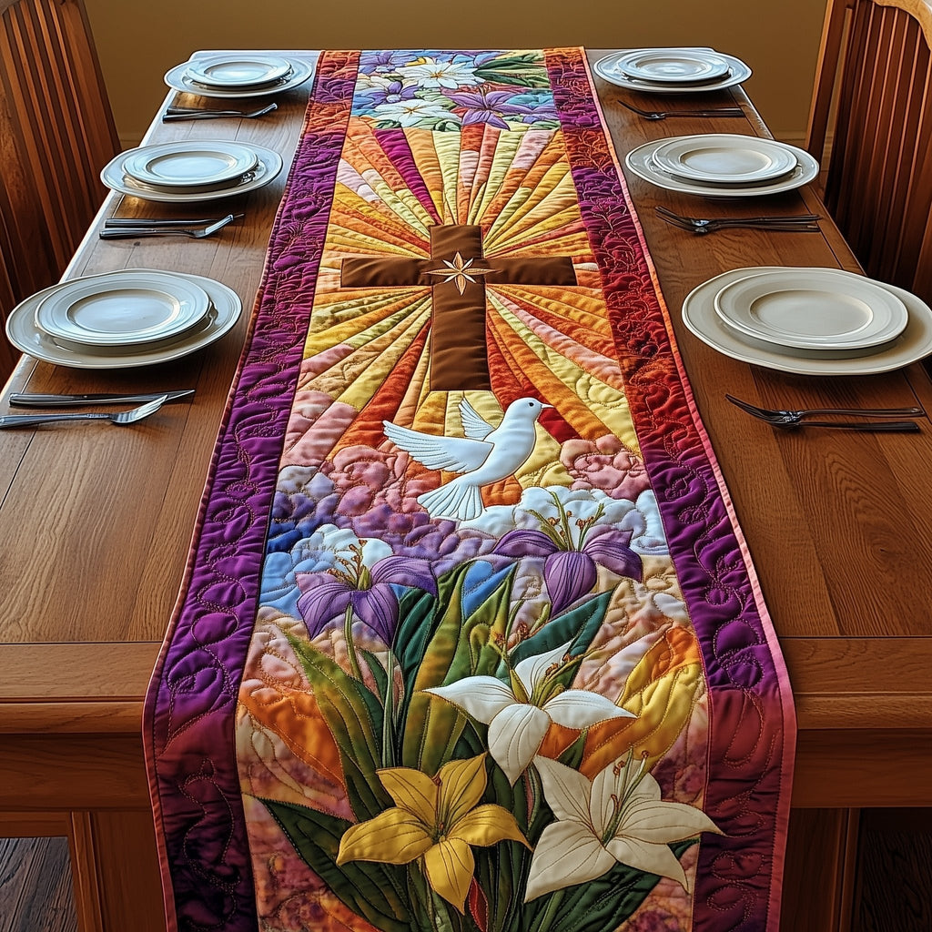 Cross with Doves and Lilies Table Runner