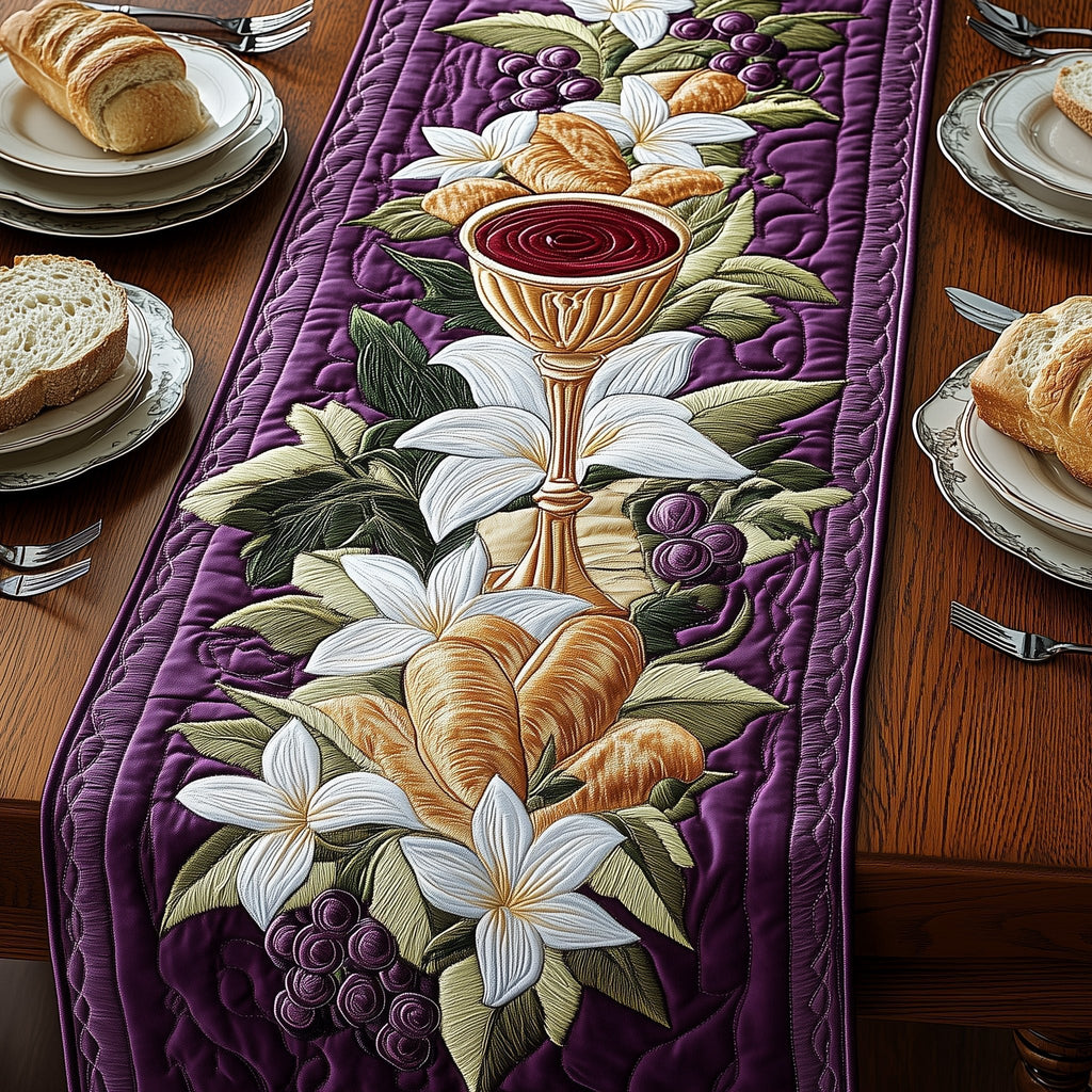 Chalice with Lilies and Grapes Table Runner