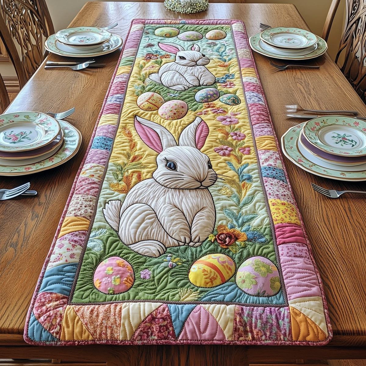 White Rabbit with Easter Eggs Table Runner