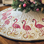 Flamingo Trio on Snow White Christmas Tree Skirt