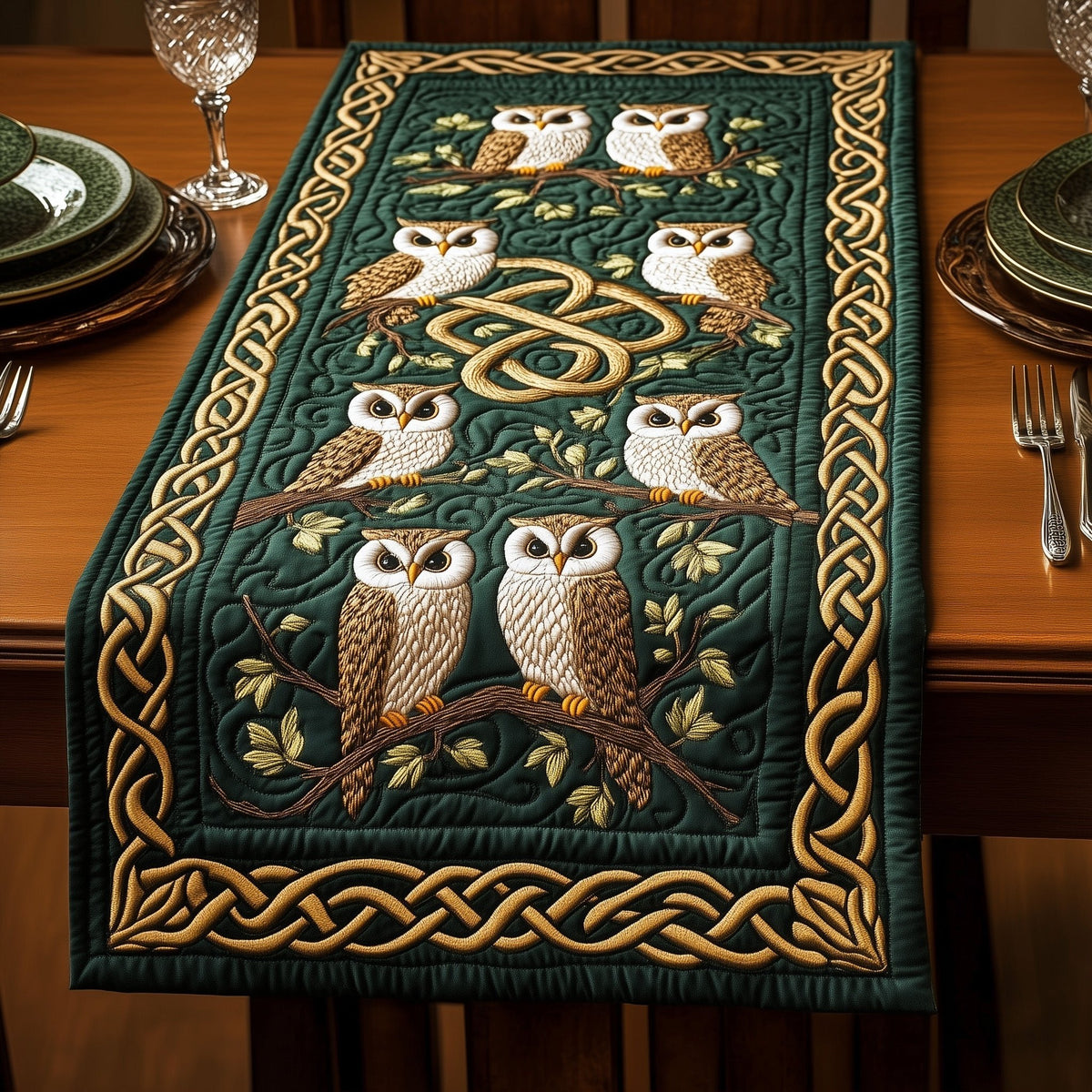 Celtic Wisdom Owl Table Runner