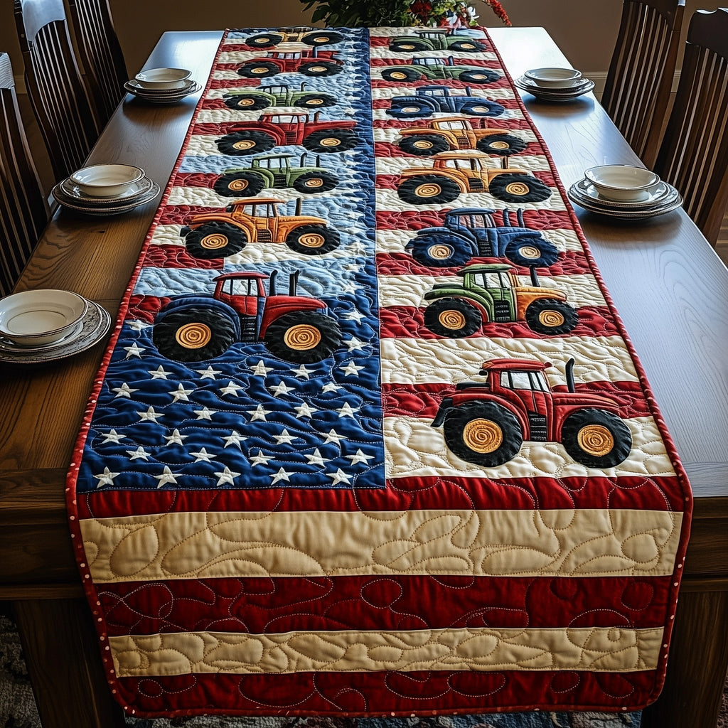 Tractors on American Flag Table Runner