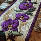 Purple Orchids with Green Leaves Table Runner