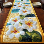 Golden Plumeria with Green Leaves Table Runner