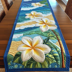 Plumeria on Yellow and Blue Table Runner