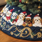 Shih Tzus in Hats on the Gold Swirl Christmas Tree Skirt