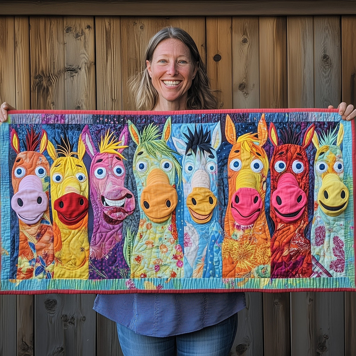 Row of Bright Horse Faces Table Runner