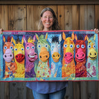 Row of Bright Horse Faces Table Runner