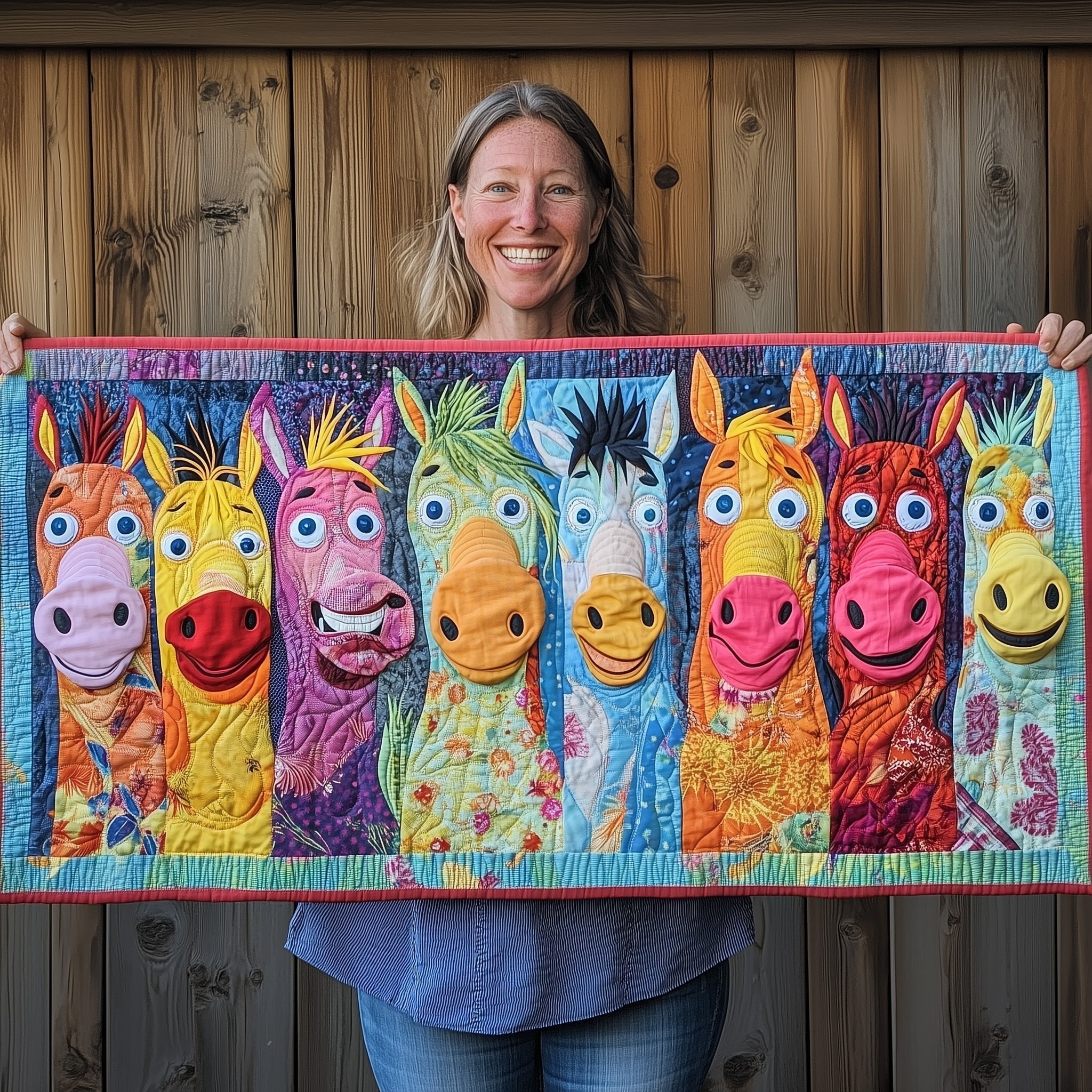 Row of Bright Horse Faces Table Runner