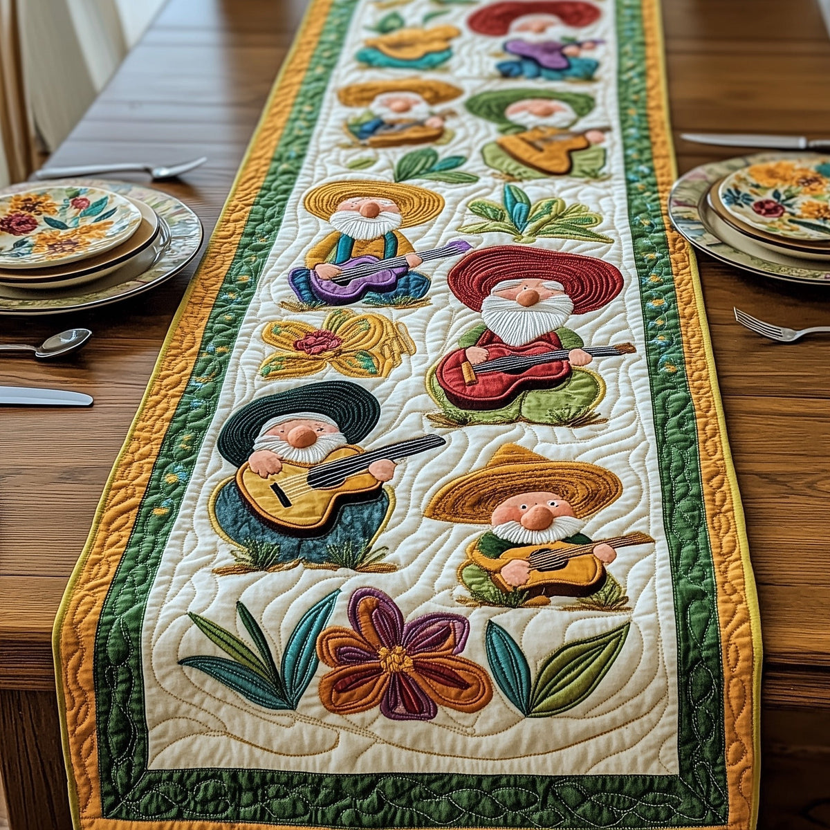Musicians in Sombreros on Cream Table Runner