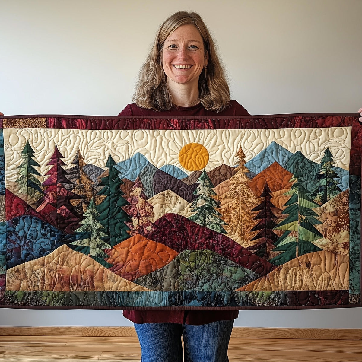 Mountain Landscape with a Golden Sun Table Runner