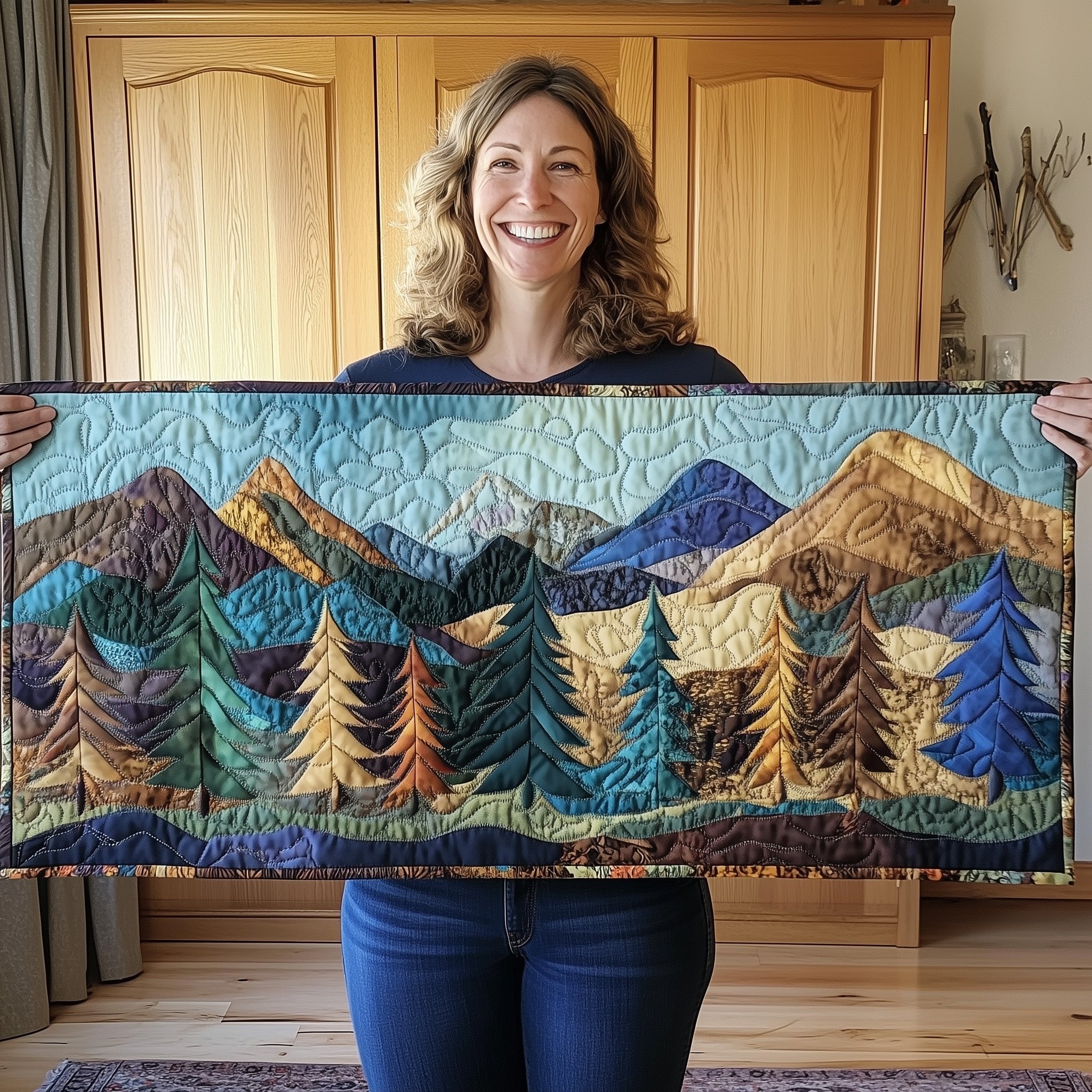 Teal Pines Below Rocky Mountains Table Runner