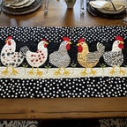 Row of Hens on White Dots Table Runner