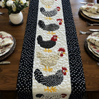 Black and White Hens Walking Table Runner