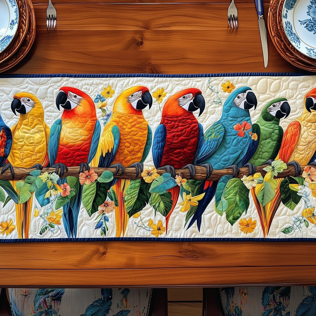 Row of Macaws on a Perch Table Runner