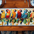 Row of Macaws on a Perch Table Runner