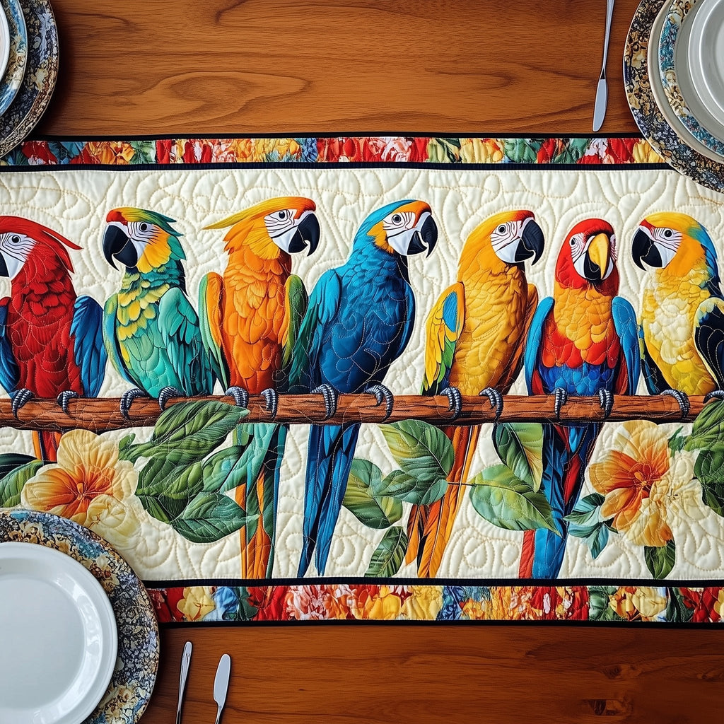 Parrots Perched Along a Rail Table Runner