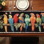 Colorful Parrots on Black Border Table Runner