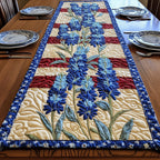 Blue Lupines on Cream and Red Table Runner