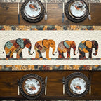 Patterned Elephant Parade on Cream Table Runner