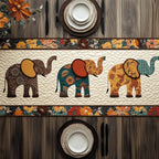 Decorated Elephants Facing Each Other Table Runner