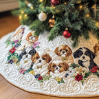 Shih Tzus Among Pink Blossoms Christmas Tree Skirt