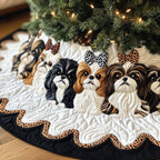 Shih Tzus with Leopard Print Bows Christmas Tree Skirt