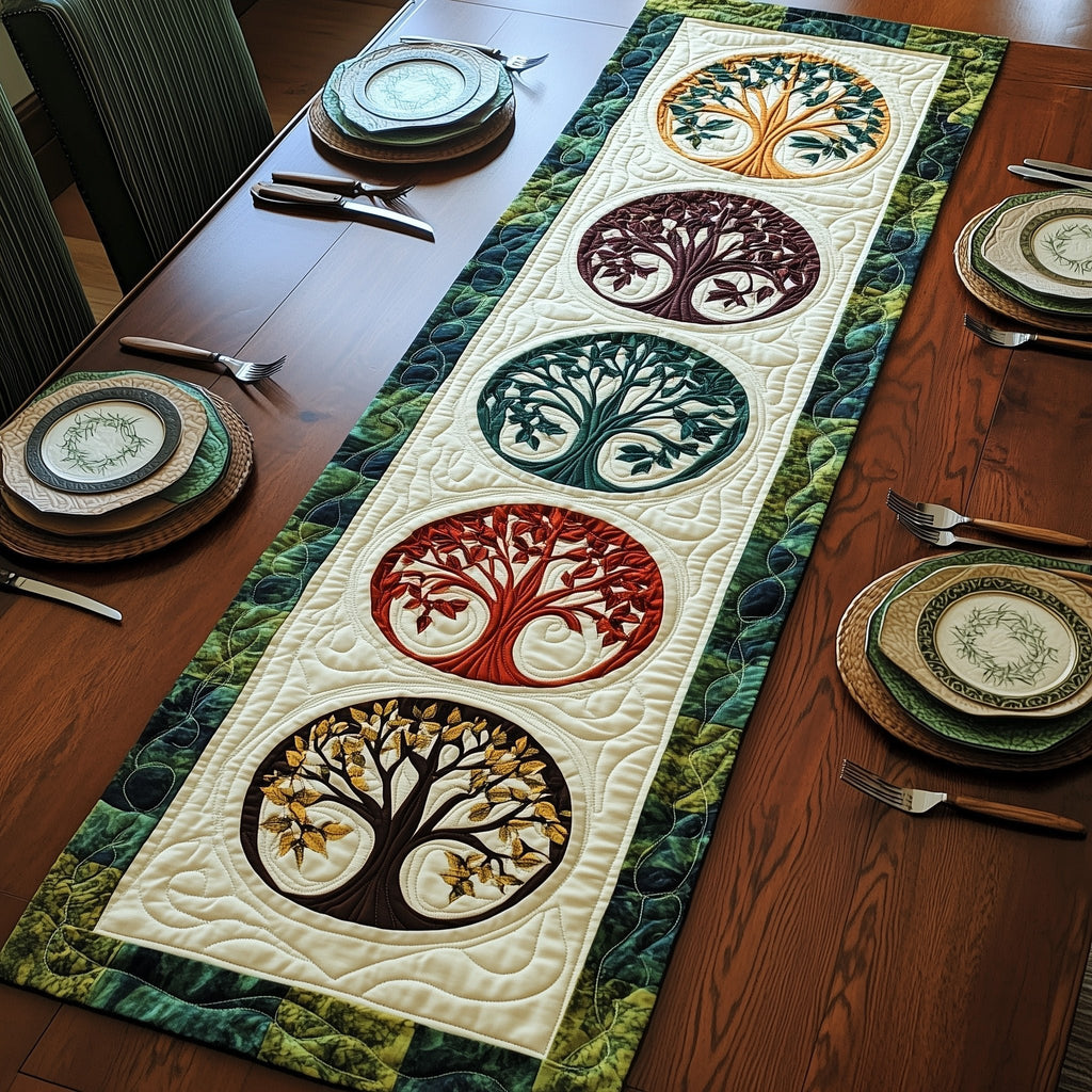 Tree Circles in Cream Blocks Table Runner