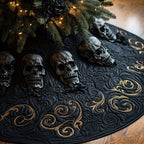 Dark Skulls on Black Gold Vines Christmas Tree Skirt
