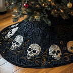 Skulls on Black Swirl Quilt Christmas Tree Skirt