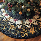 Skulls on Navy with Gold Scrolls Christmas Tree Skirt