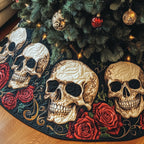 Skulls with Red Roses Christmas Tree Skirt
