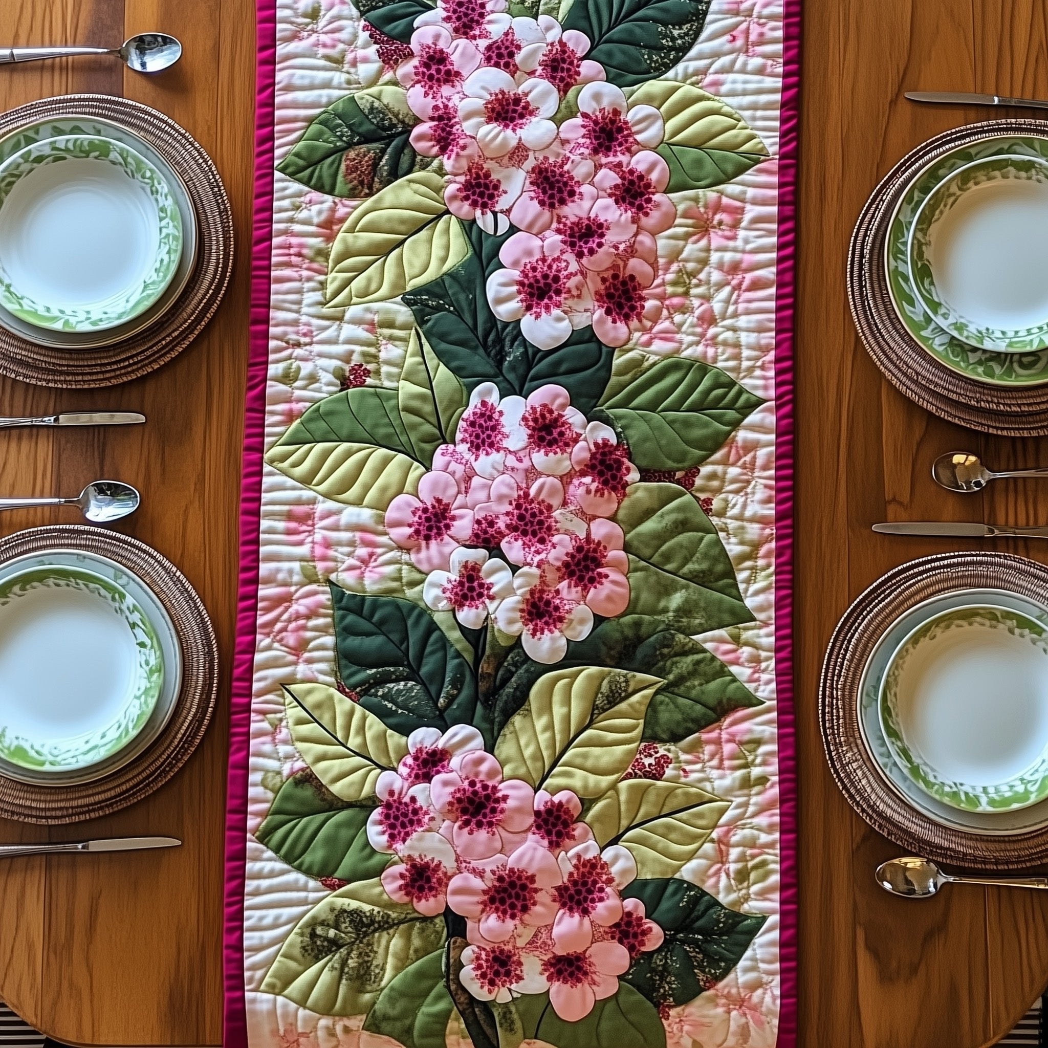 Pink Cherry Blossom Cluster Table Runner