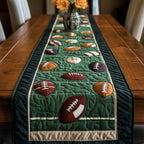 Scattered Footballs on Deep Green Table Runner