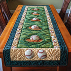 Baseballs on Green with Teal Border Table Runner