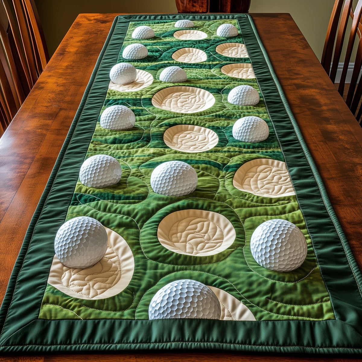 Golf Balls Beside Green Holes Table Runner