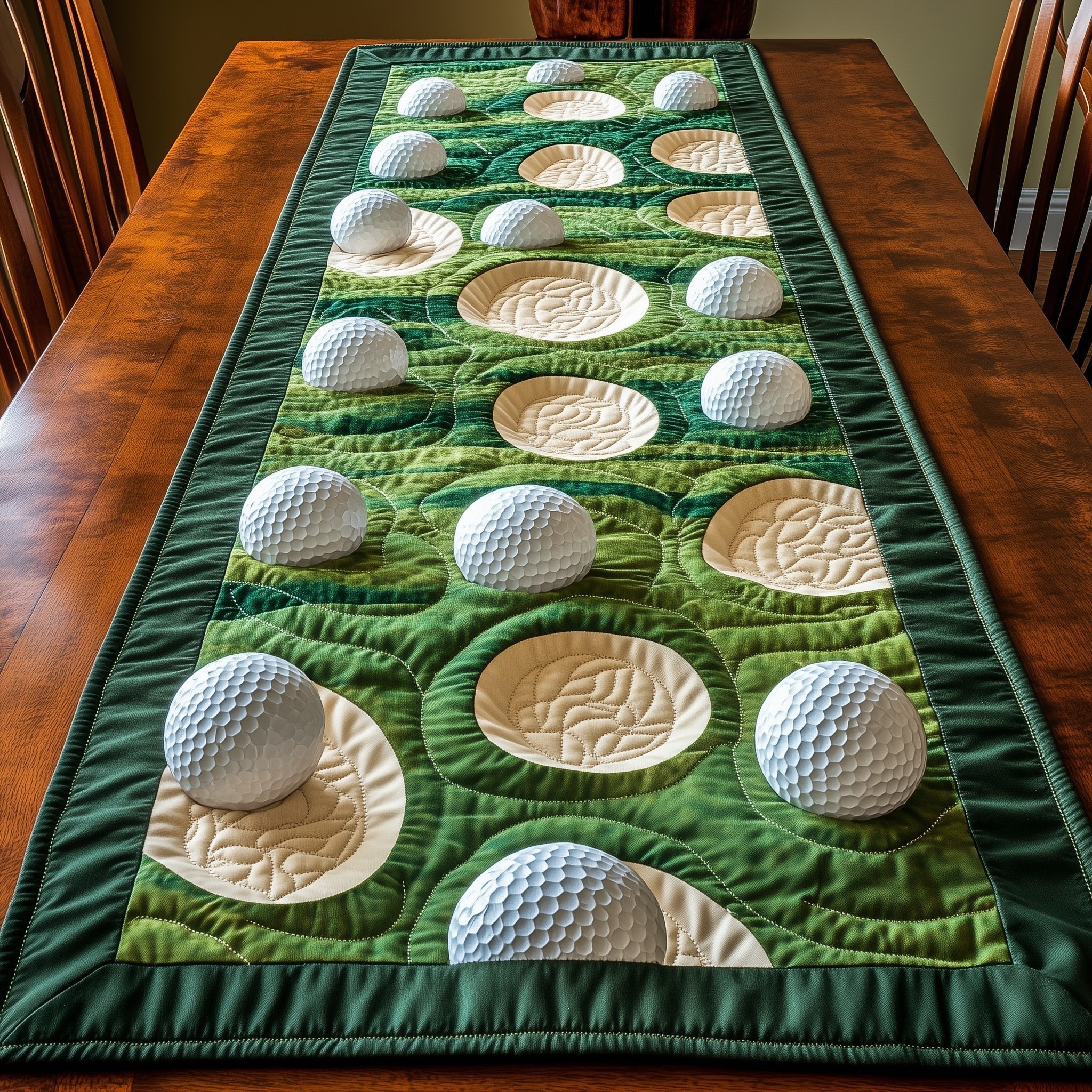 Golf Balls Beside Green Holes Table Runner
