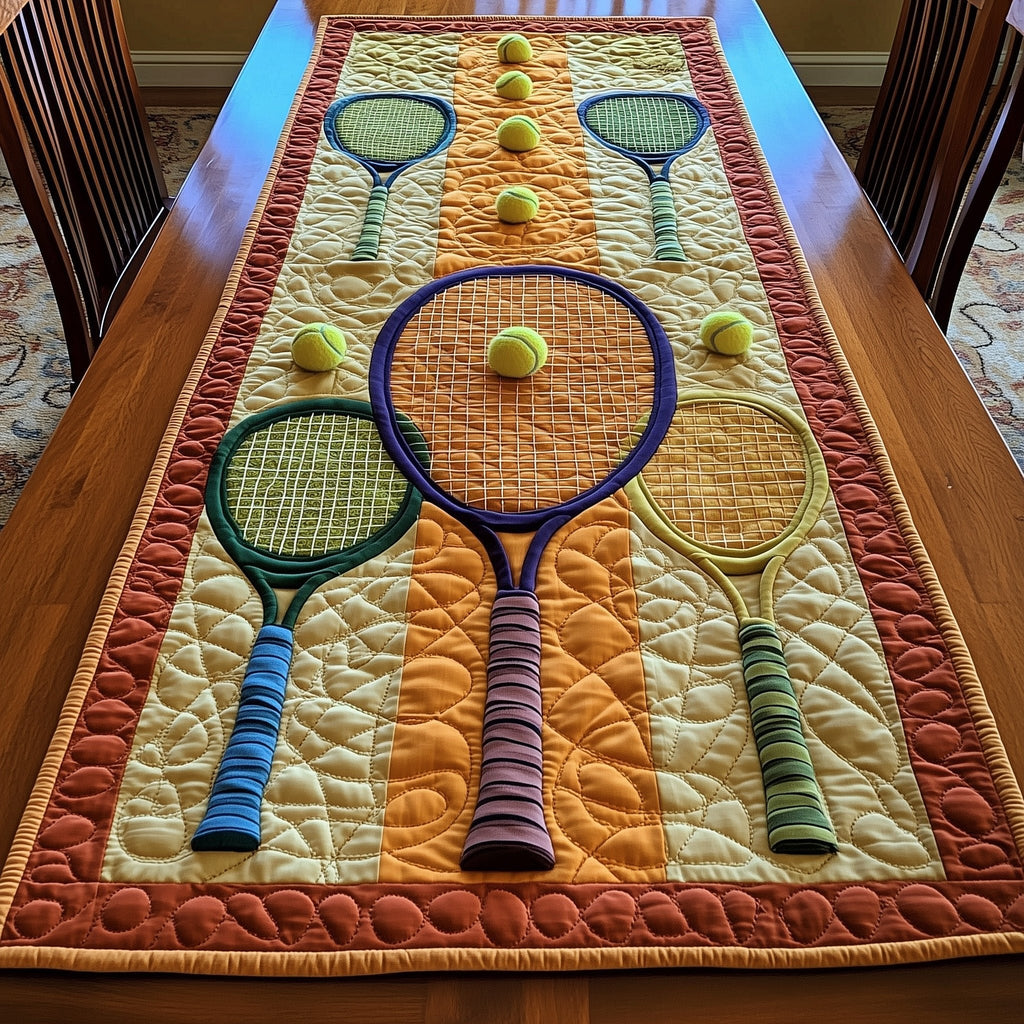 Three Rackets with Bouncing Balls Table Runner