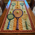 Three Rackets with Bouncing Balls Table Runner