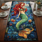 Green Tailed Mermaid with Red Hair Table Runner