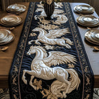 Winged White Horses on Black Table Runner