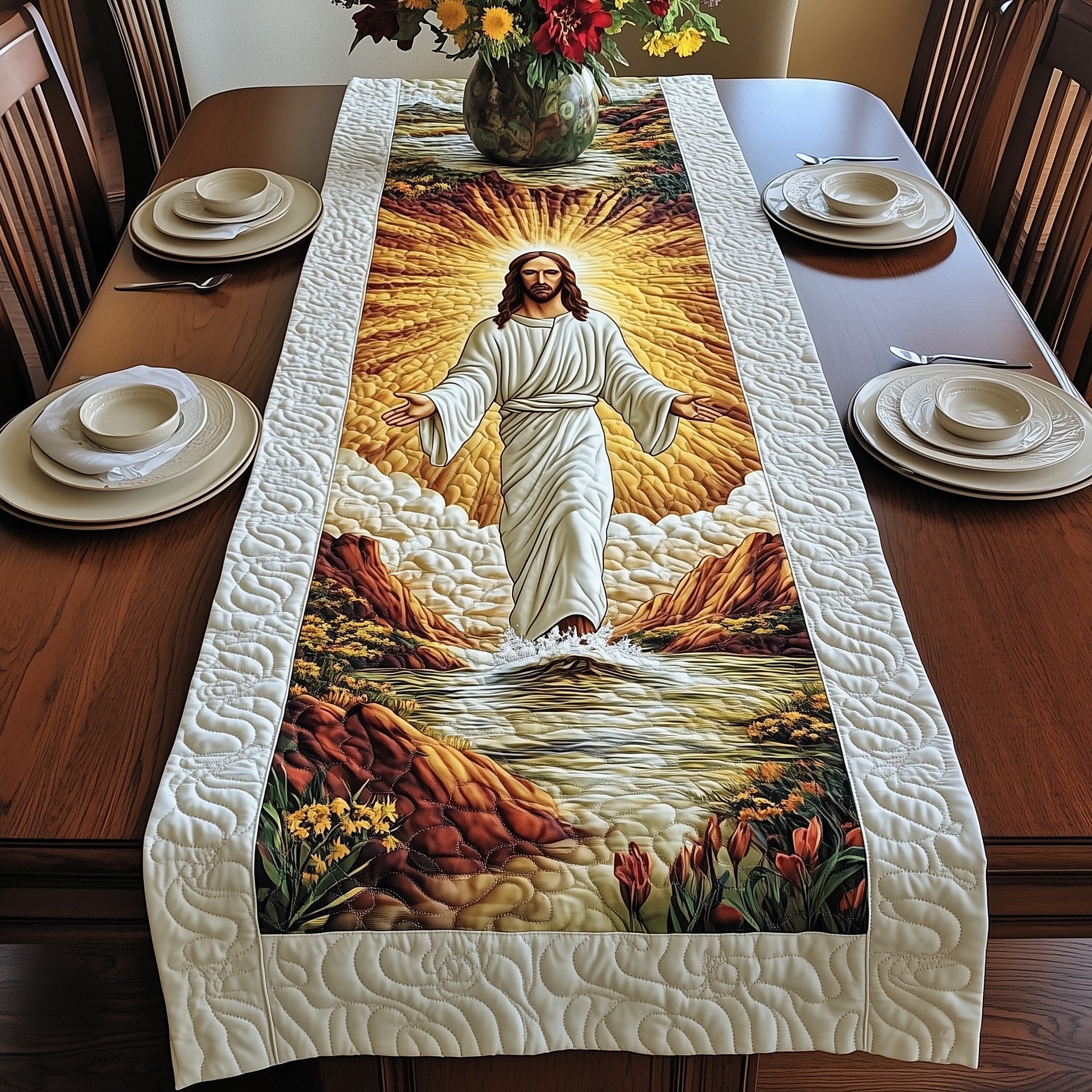 Risen Jesus in Golden Light Table Runner