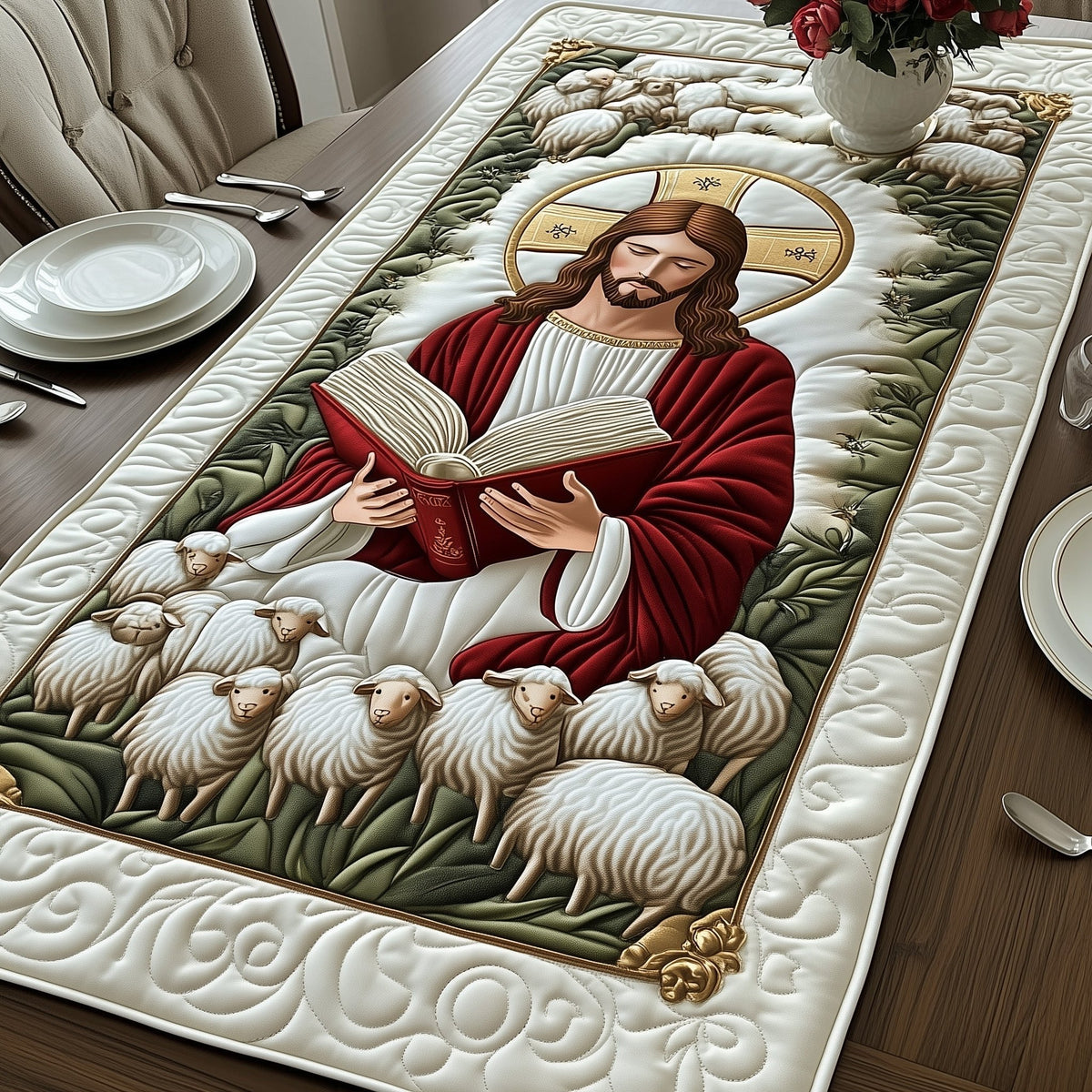 Jesus Reading Among the Lambs Table Runner