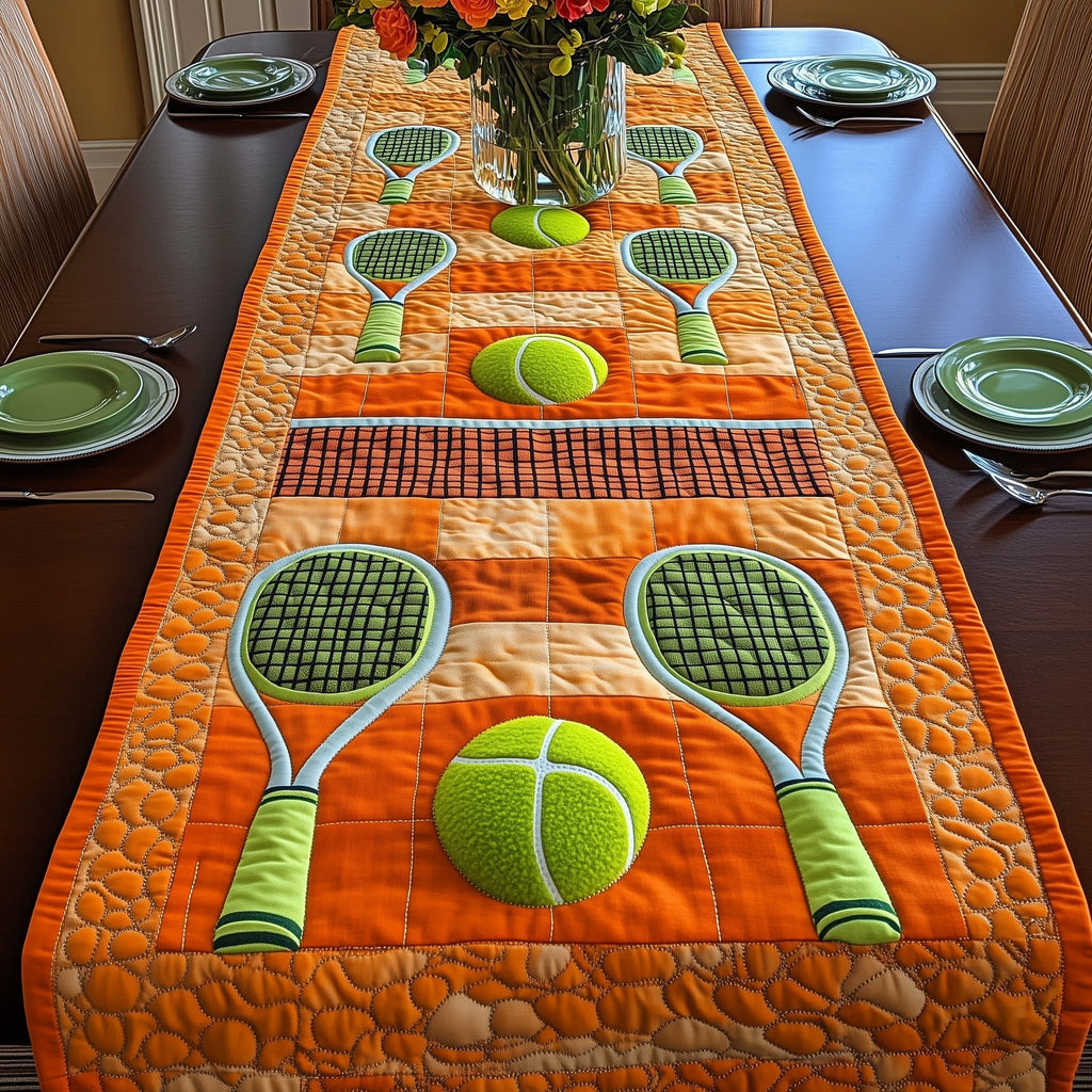 Tennis Rackets on Orange Court Table Runner